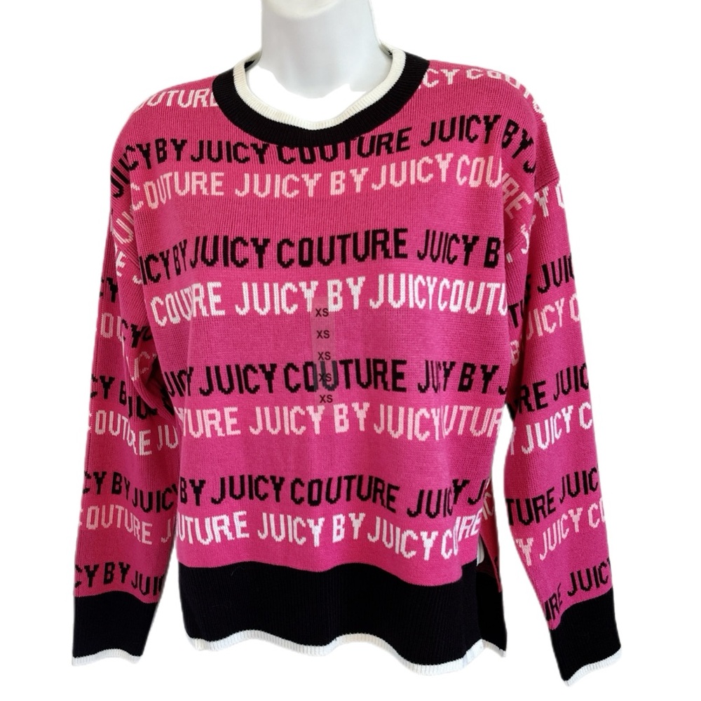 Juicy Couture Logo Crew Neck Sweater Pink Black Y2K McBling Streetwear Size XS